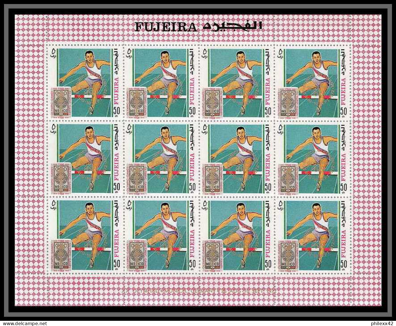 183a Fujeira MNH ** N° 320 / 329 A overprint gold jeux olympiques (olympic games) mexico 68 cycling feuilles (sheets)