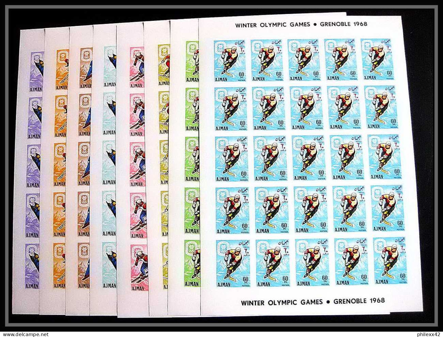 208c Ajman MNH ** Mi N° 199 / 206 B Jeux Olympiques Olympic Games Grenoble 68 Non Dentelé (Imperf) Feuilles Sheets - Hiver 1968: Grenoble