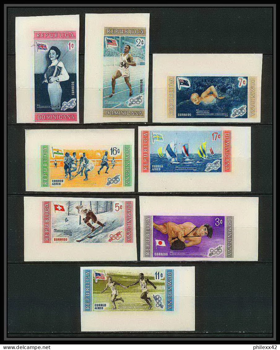 209a Dominicana Mi MNH ** N° 660 / 667 B Non Dentelé (Imperf) Jeux Olympiques (olympic Games MELBOURNE Ski Swimming - Ete 1956: Melbourne