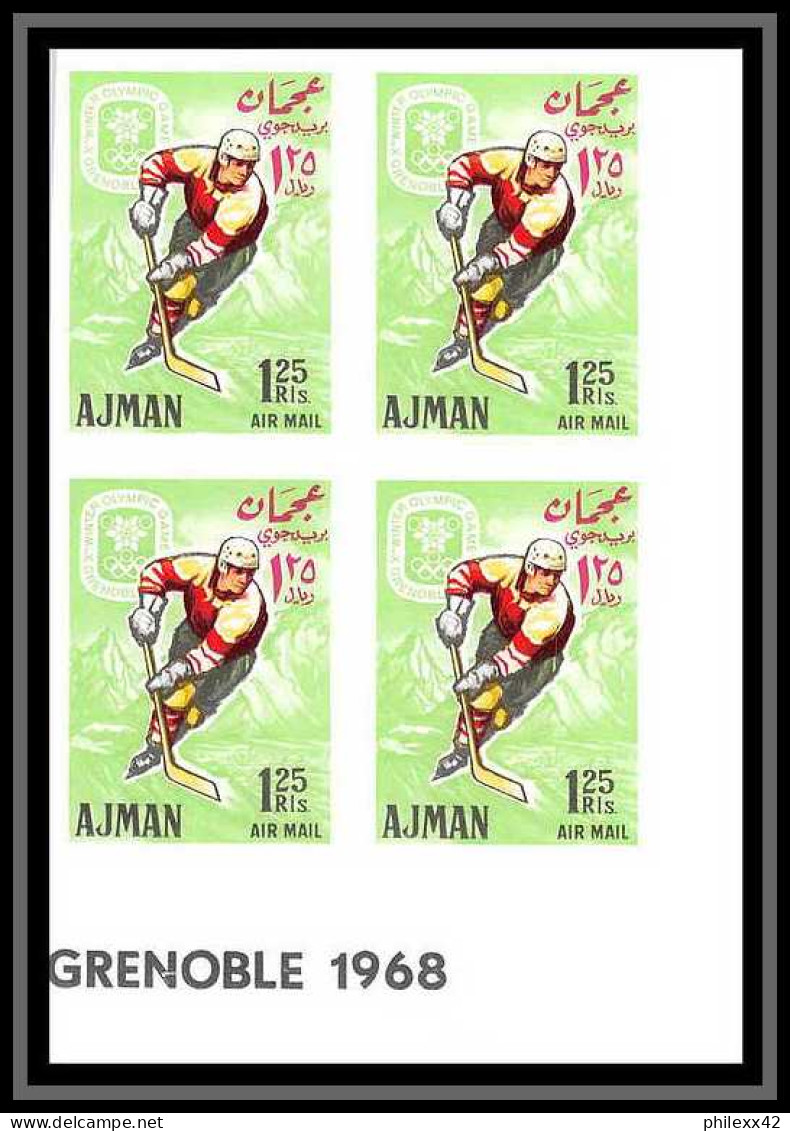 208b Ajman MNH ** Mi N° 199 / 206 B Jeux Olympiques (olympic Games) Grenoble 68 Hockey Non Dentelé (Imperf) BLOC 4 - Winter 1968: Grenoble