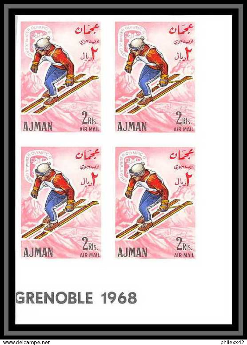 208b Ajman MNH ** Mi N° 199 / 206 B Jeux Olympiques (olympic Games) Grenoble 68 Hockey Non Dentelé (Imperf) BLOC 4 - Winter 1968: Grenoble