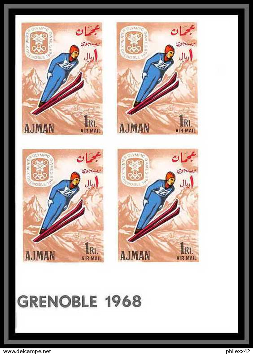 208b Ajman MNH ** Mi N° 199 / 206 B Jeux Olympiques (olympic Games) Grenoble 68 Hockey Non Dentelé (Imperf) BLOC 4 - Winter 1968: Grenoble