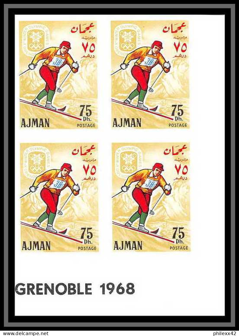 208b Ajman MNH ** Mi N° 199 / 206 B jeux olympiques (olympic games) grenoble 68 hockey non dentelé (Imperf) BLOC 4