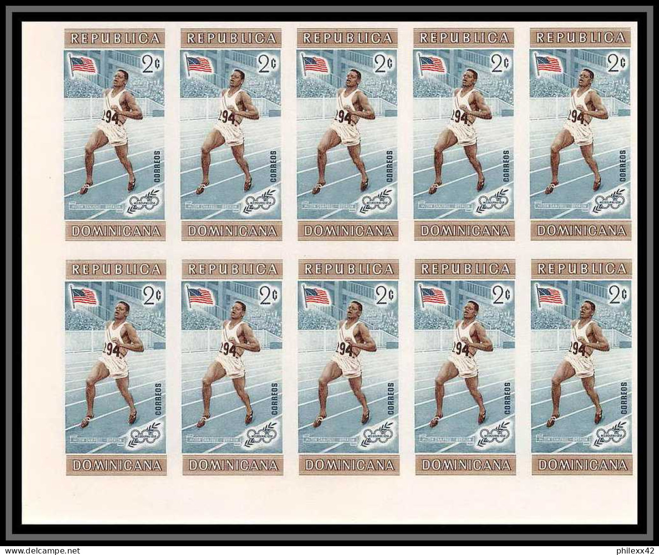 209a dominicana Mi MNH ** N° 660 / 667 B non dentelé (Imperf) jeux olympiques (olympic games MELBOURNE ski bloc 10