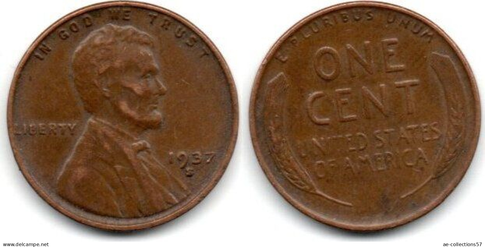 MA 30763 /  USA 1 Cent 1937 S TB+ - 1909-1958: Lincoln, Wheat Ears Reverse