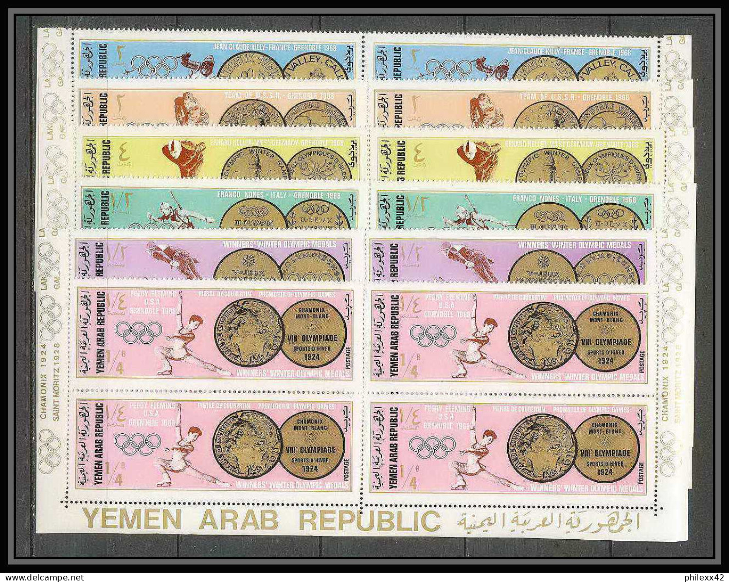 223b YAR (nord Yemen) MNH ** N° 761 / 766 A Jeux Olympiques (olympic Games) Sapporo Gold Médalists Killy Fleming Bloc 4 - Winter 1968: Grenoble