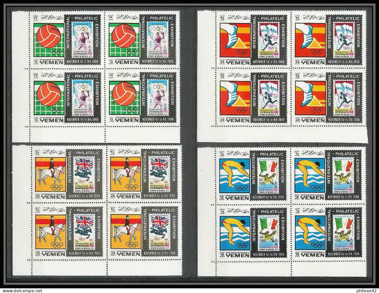 229e Yemen Kingdom MNH ** Mi N° 627 / 631 A Jeux Olympiques (olympic Games) Mexico 68 Efimex 68 Jumping Football BLOC 4 - Yémen