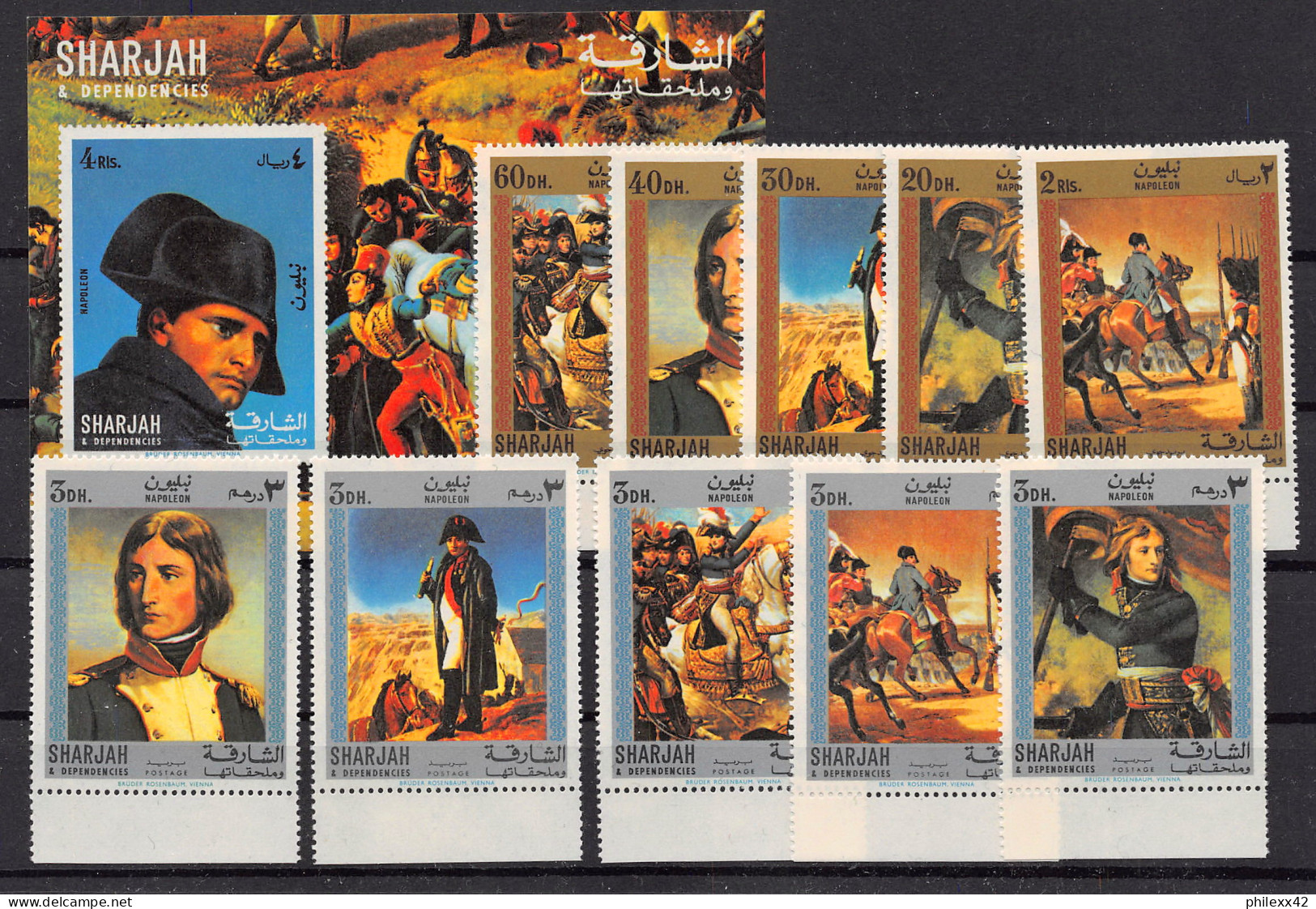 255m - Sharjah MNH ** Mi N° 622 / 631 A + Bloc 64 A Napoléon Tableau (tableaux Paintings) - Napoleon