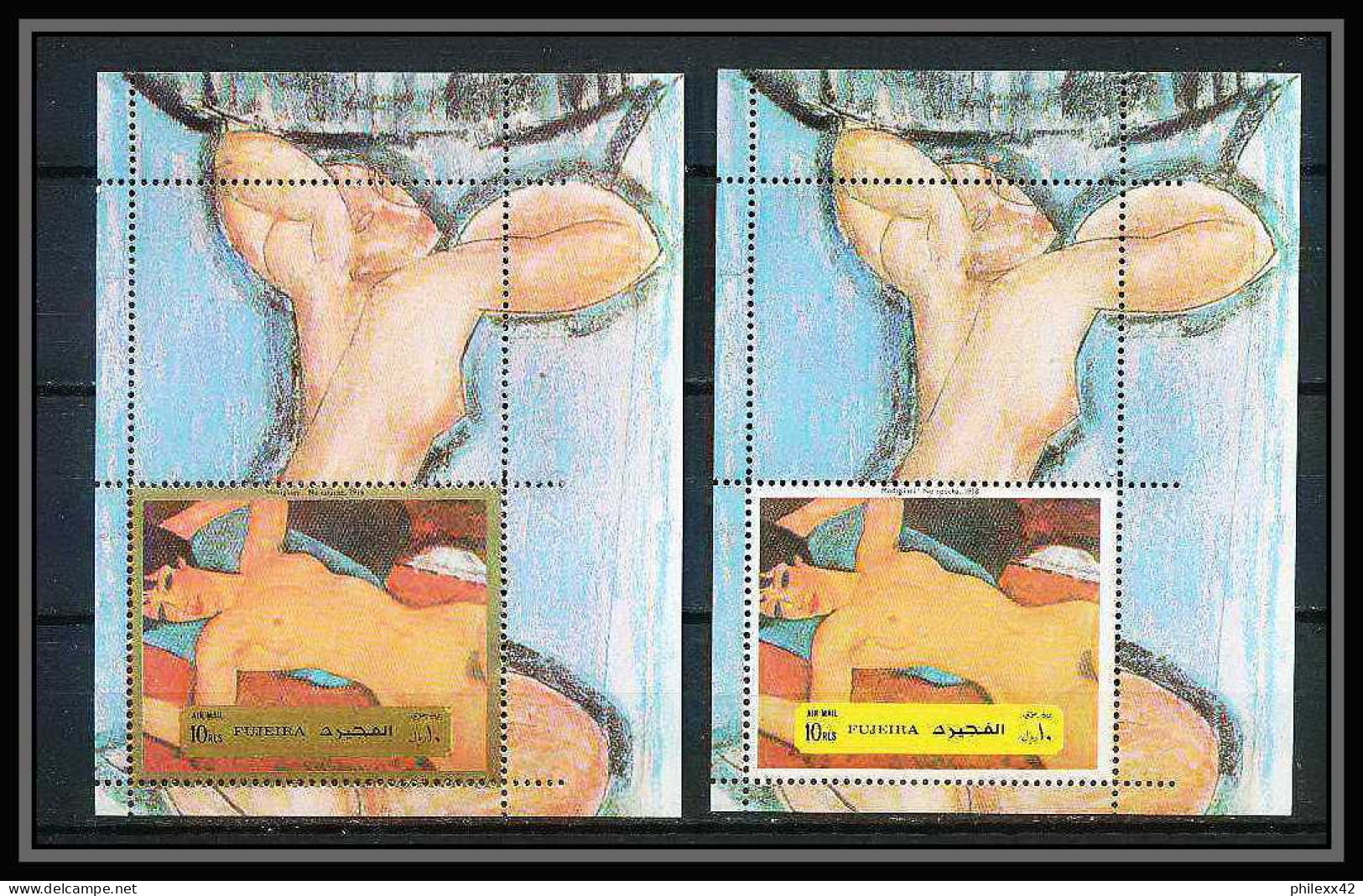 280c - Fujeira MNH ** Mi Bloc N° 117 A Amedeo Modiglianii Sans La Couleur Or (error Color Missing Proof - Desnudos
