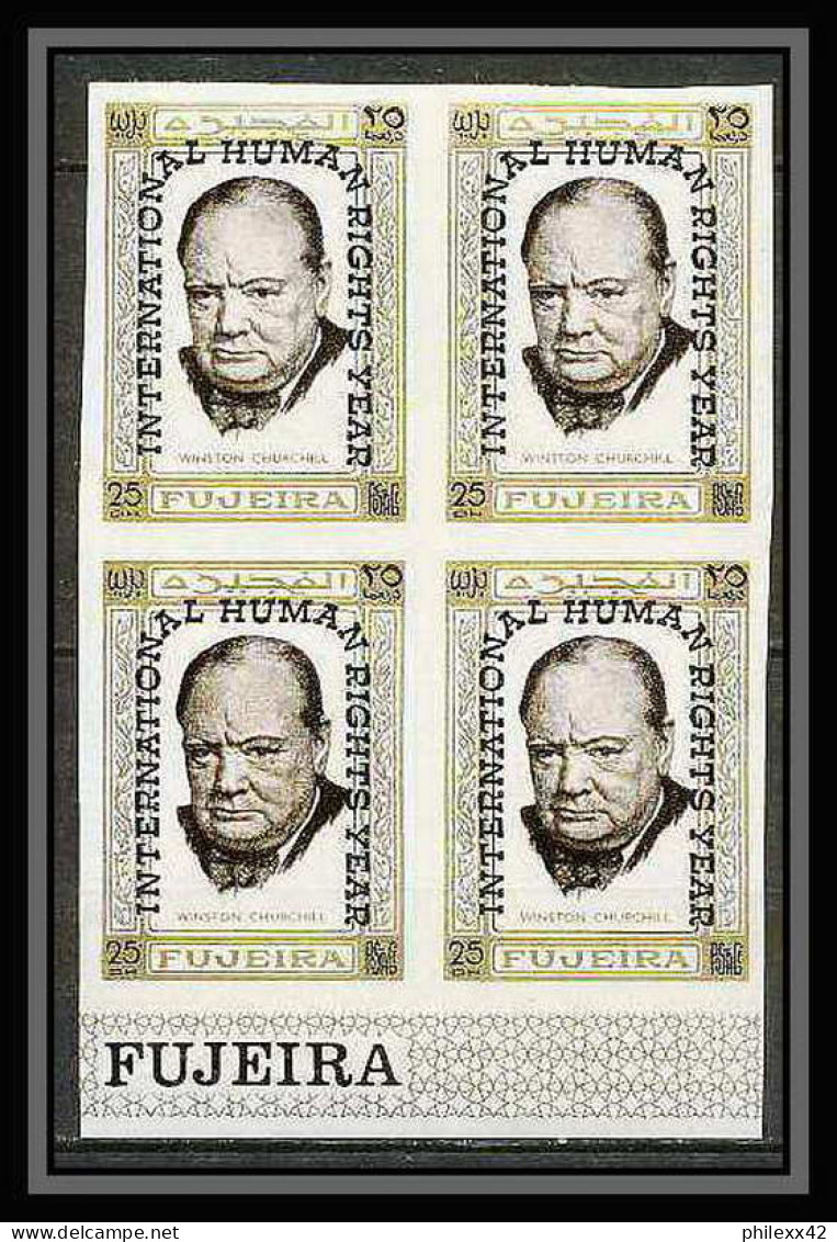 298f - Fujeira MNH ** Mi N°A 374 B Overprint Non Dentelé (Imperf) Churchill Human Right - Sir Winston Churchill
