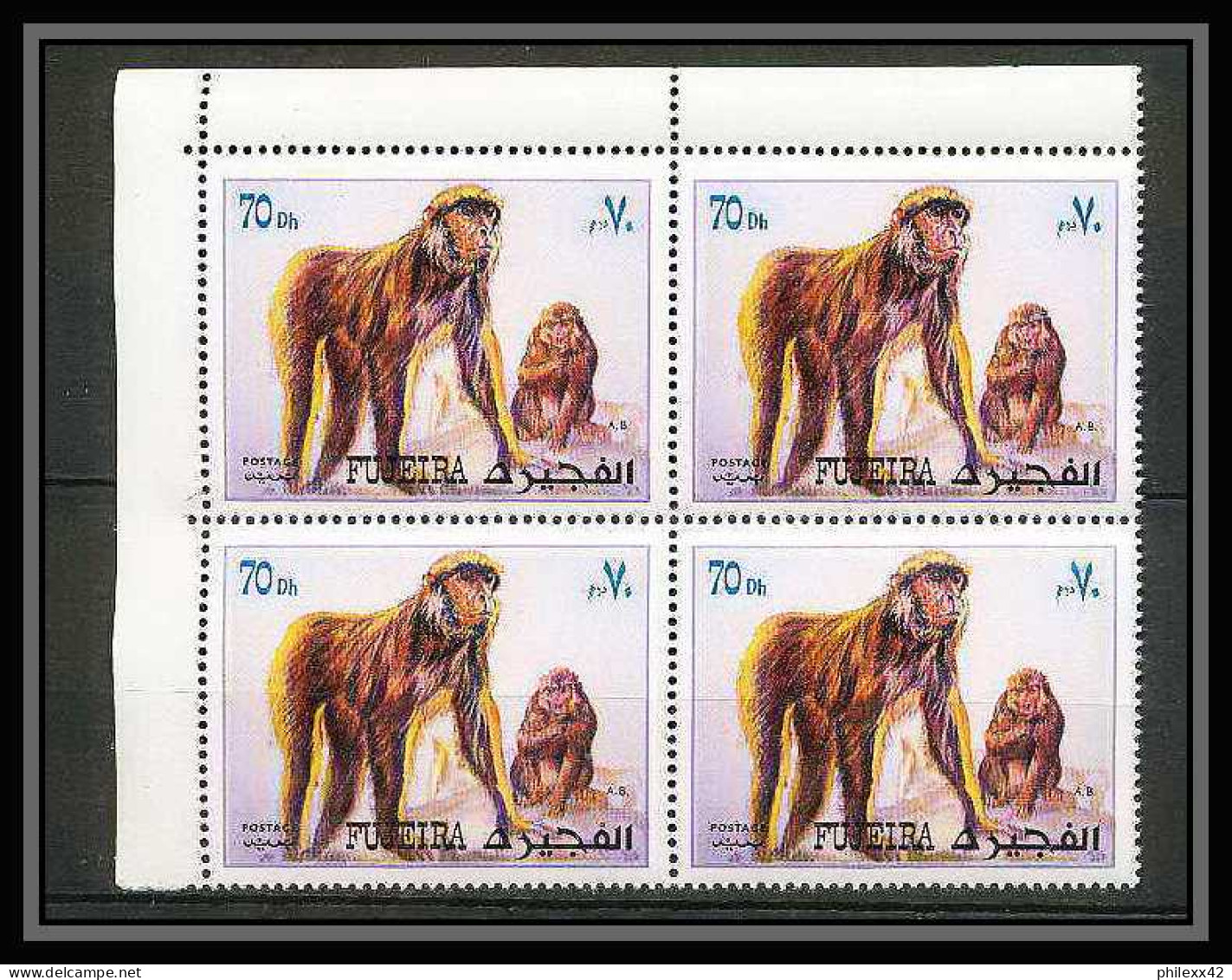 299c - Fujeira MNH ** Mi N° 1532 / 1536 A Bloc 4 Coin De Feuille Singe (monkeys Monkey Apes Singes) - Monkeys