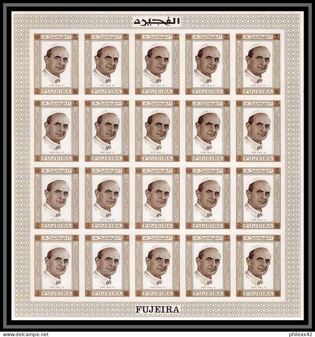 300d - Fujeira MNH ** Mi N° 378 B Non Dentelé (Imperf) Pape (pope) Paul 6 Feuilles (sheets) - Papi