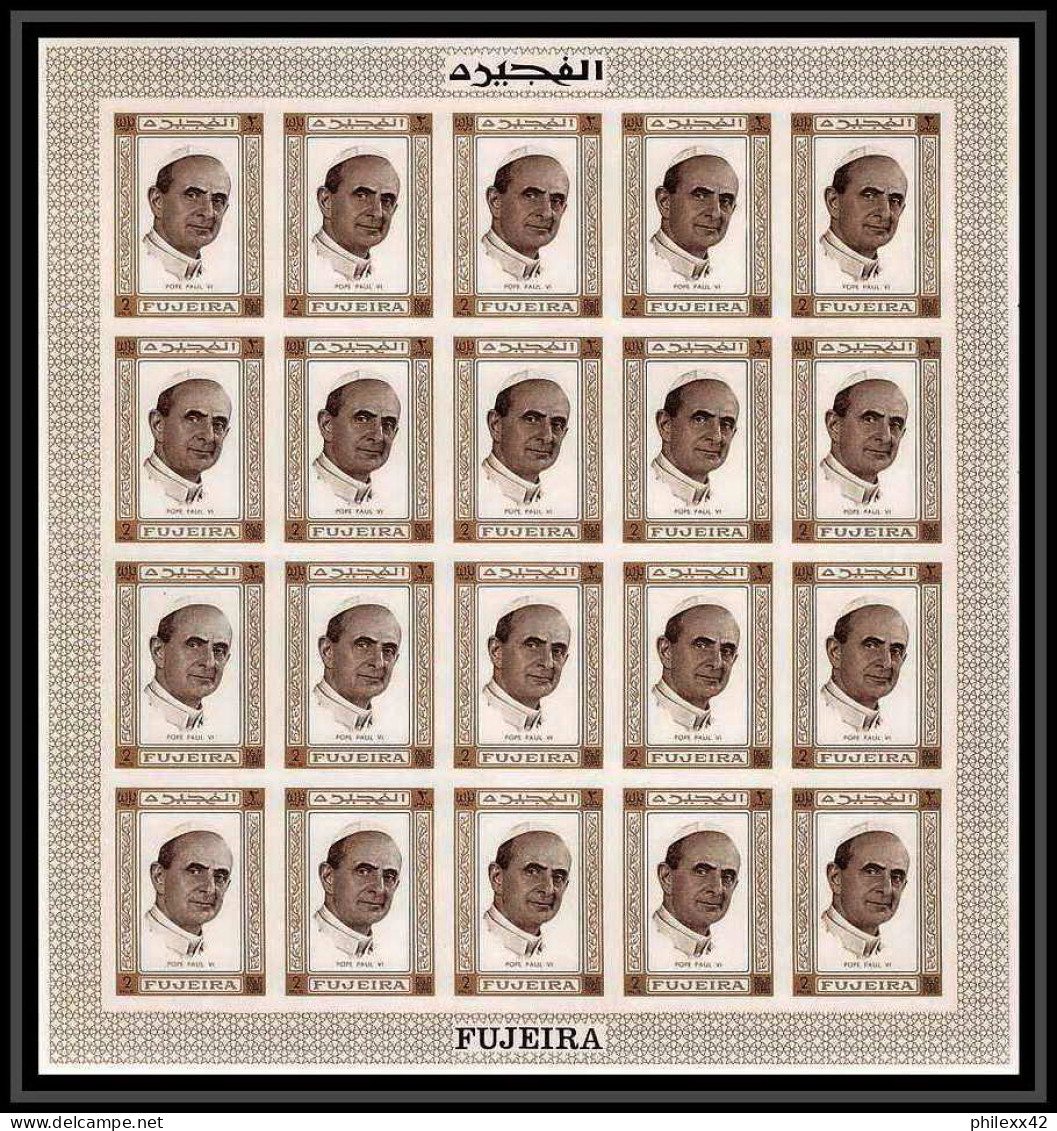 300d - Fujeira MNH ** Mi N° 378 B Non Dentelé (Imperf) Pape (pope) Paul 6 Feuilles (sheets) - Papi