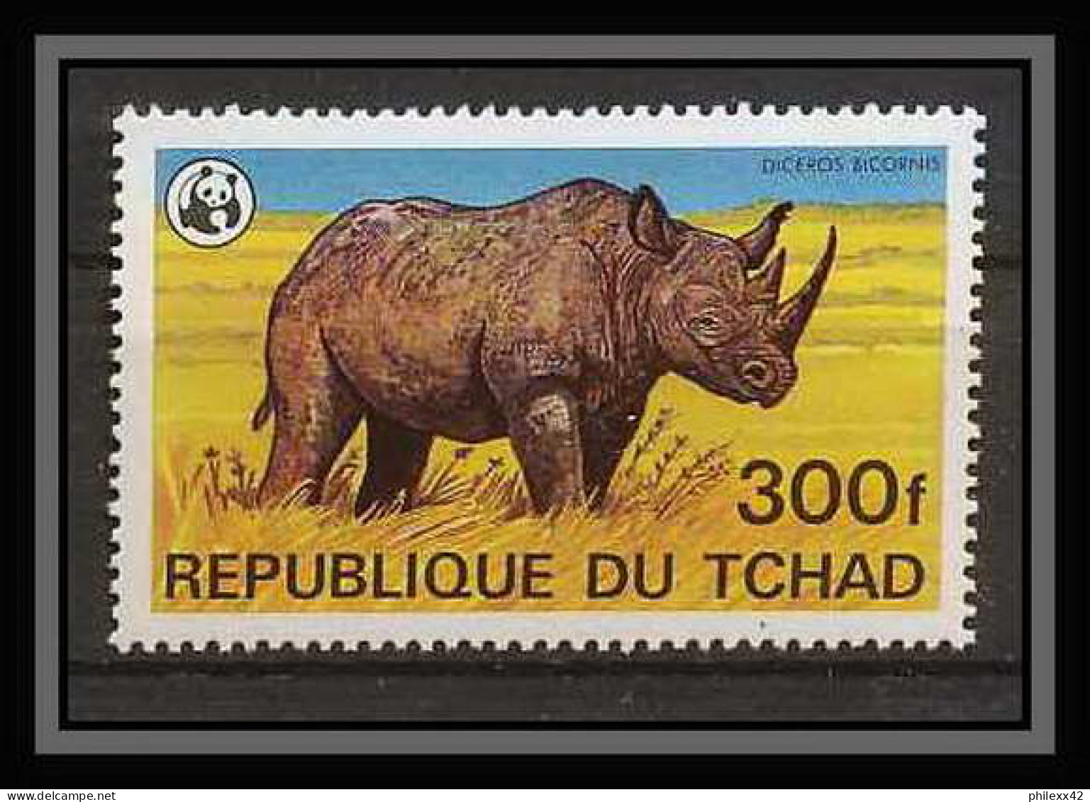 307c Tchad ** MNH N° 854 (yvert N° 364 ) Rhinoceros (diceros Bicornis) Bloc 4 Cote 40 Euros Wwf - Rhinoceros
