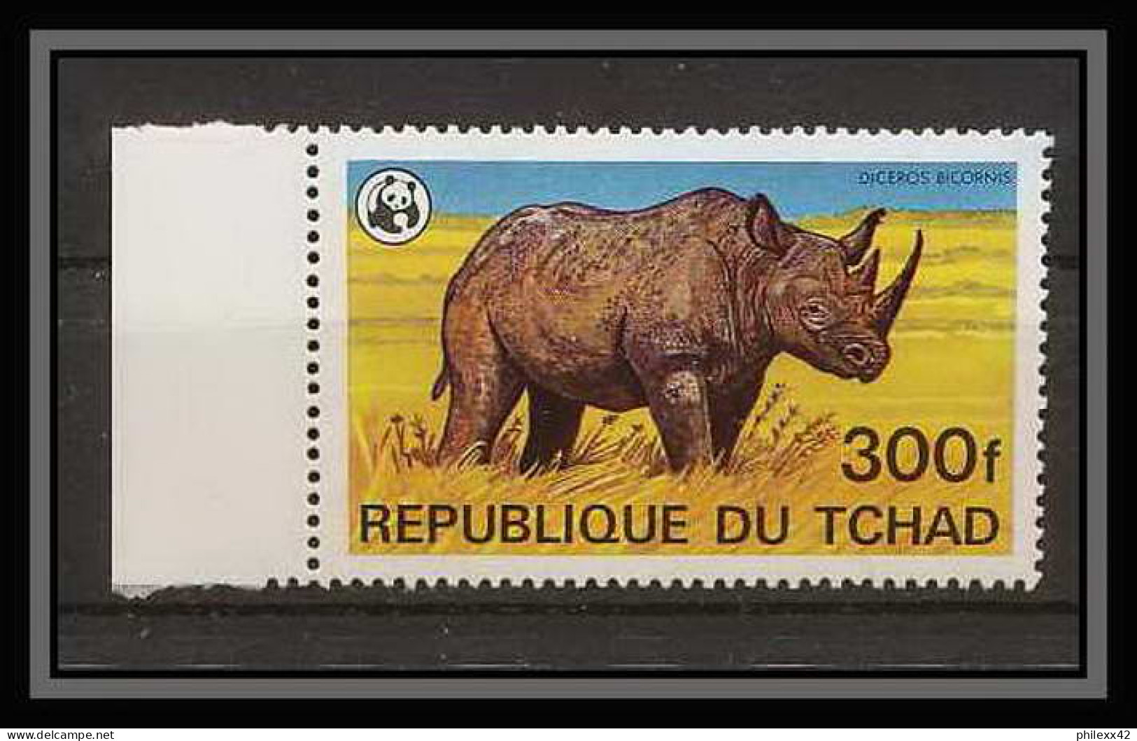 307d Tchad ** MNH N° 854 (yvert N° 364 ) Rhinoceros (diceros Bicornis) Bloc 4 Cote 40 Euros Wwf - Rhinocéros