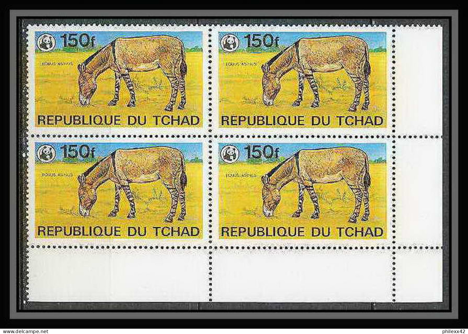 308 Tchad ** MNH N° 853 (yvert 363 ) Ane (equus Asinus Donkey Ass) Cheval (chevaux Horse Horses) Bloc 4 Cote 20 Wwf - Burros Y Asnos