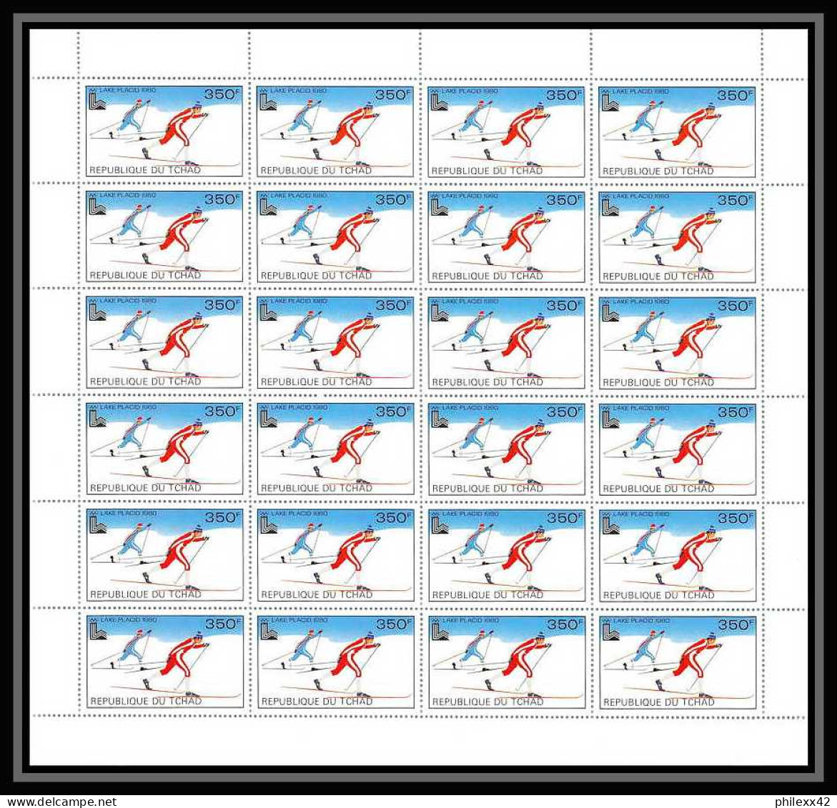 314 Tchad Yvert ** MNH N° 375 Jeux Olympiques Olympic Games Lake Placid Feuilles (sheets) Cross-country Ski Cote 96 Eur - Hiver 1980: Lake Placid
