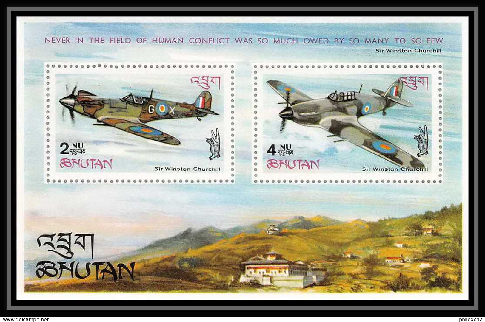 325 Bhutan (bouthan) YVERT ** MNH N° 7 A Avion (plane Planes Avions) CHURCHILL - Sir Winston Churchill