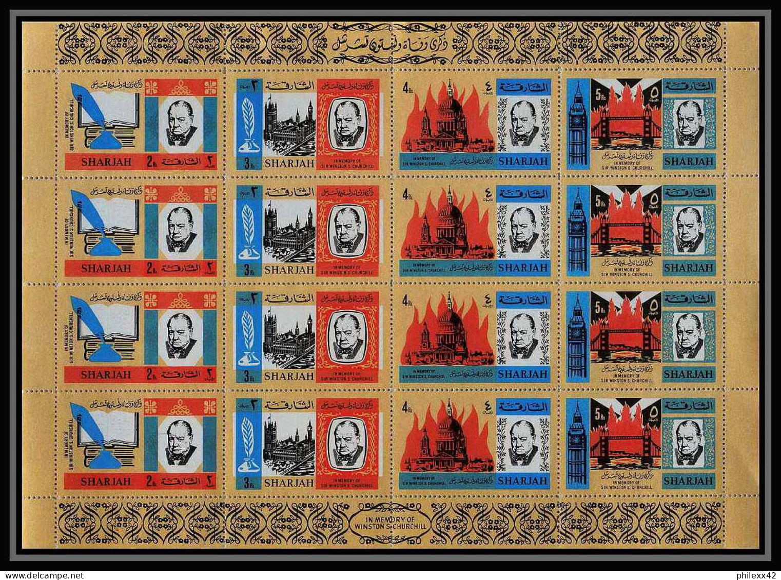 347a Sharjah MNH ** Mi N° 221 / 224 A Winston Churchill London St Paul's Cathedral Big Ben Tower Bridge Feuilles Sheets - Sir Winston Churchill