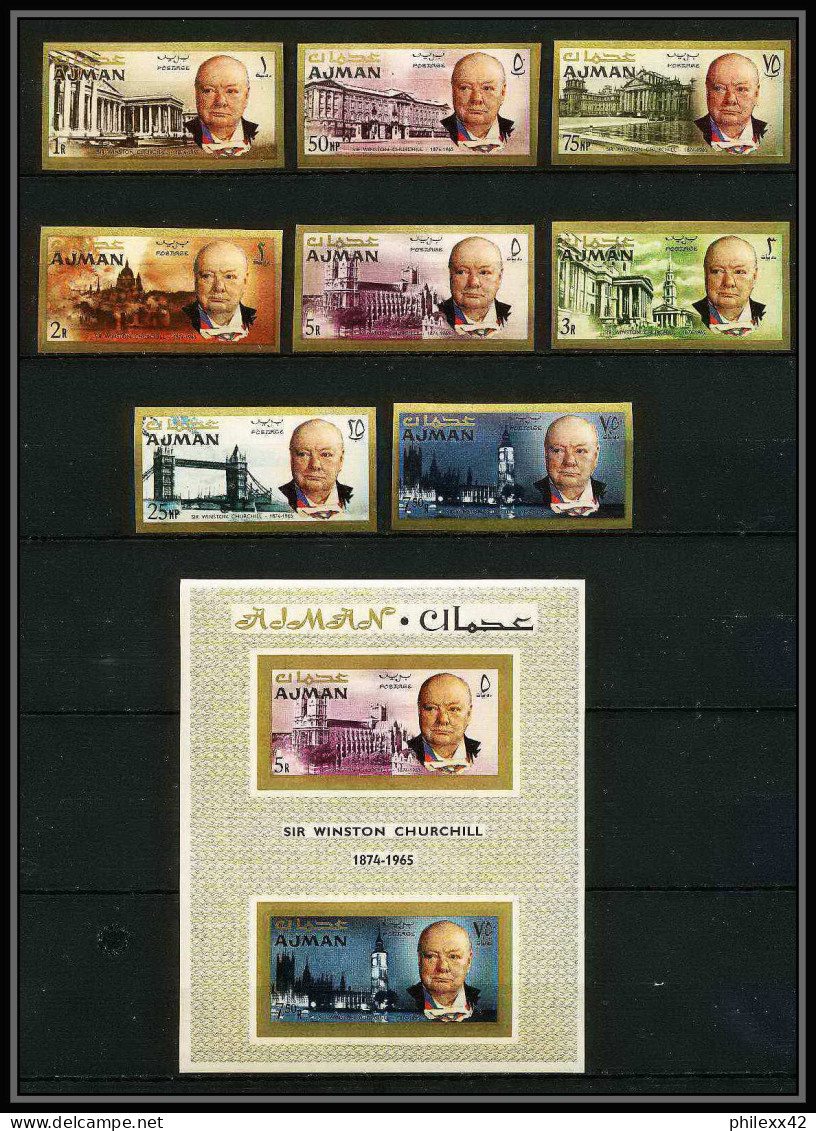 349c - Ajman MNH ** Mi N° 85 / 92 B + Bloc 7 B Cote 43 Euros Winston Churchill Non Dentelé (Imperf) - Sir Winston Churchill