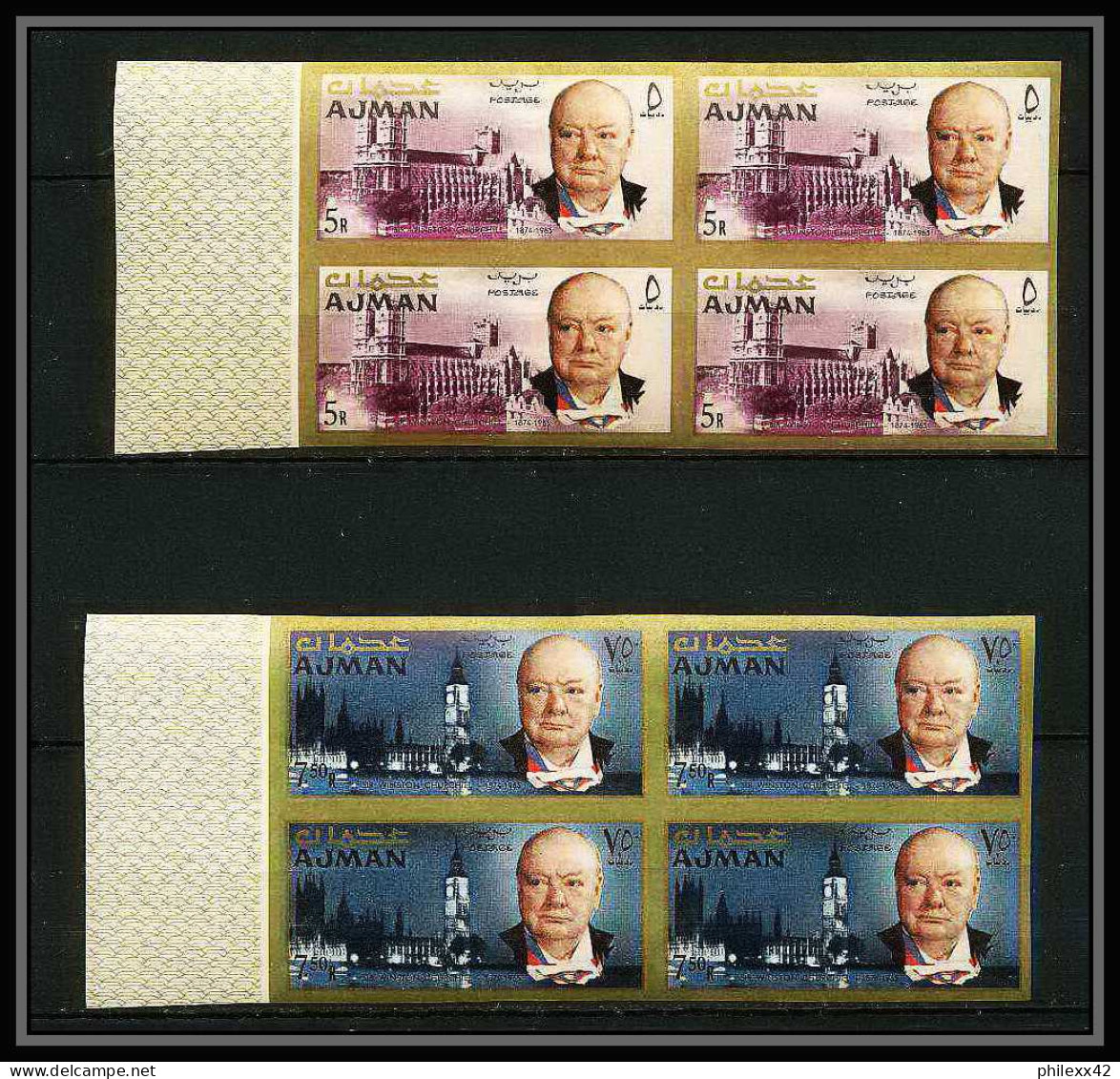 349d - Ajman MNH ** Mi N° 85 / 92 B Bloc 4 Winston Churchill Non Dentelé (Imperf) Cote 60 Euros - Sir Winston Churchill