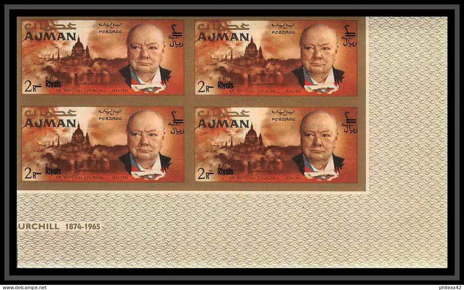 348b -Ajman MNH ** Mi N° 117 /124 B Winston Churchill Non Dentelé (Imperf) Bloc 4 Cote 80 Euros - Sir Winston Churchill