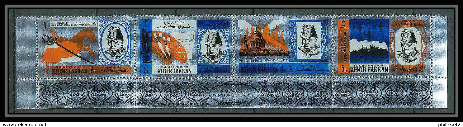 352i - Sharjah Khor Fakkan MNH ** Mi N° 46 / 49 A Winston Churchill Tirage Argent Silver Jumping St Paul's Cathedral  - Sir Winston Churchill