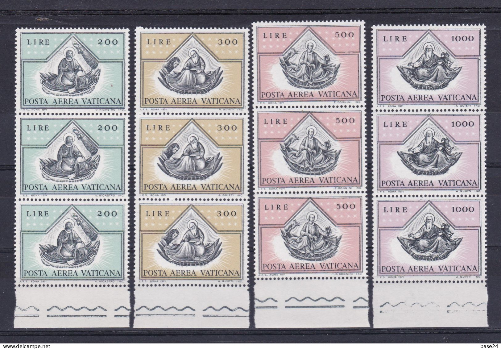 1971 Vaticano Vatican EVANGELISTI 3 Serie Di 4 Valori Striscia MNH** EVANGELISTS Strip - Neufs