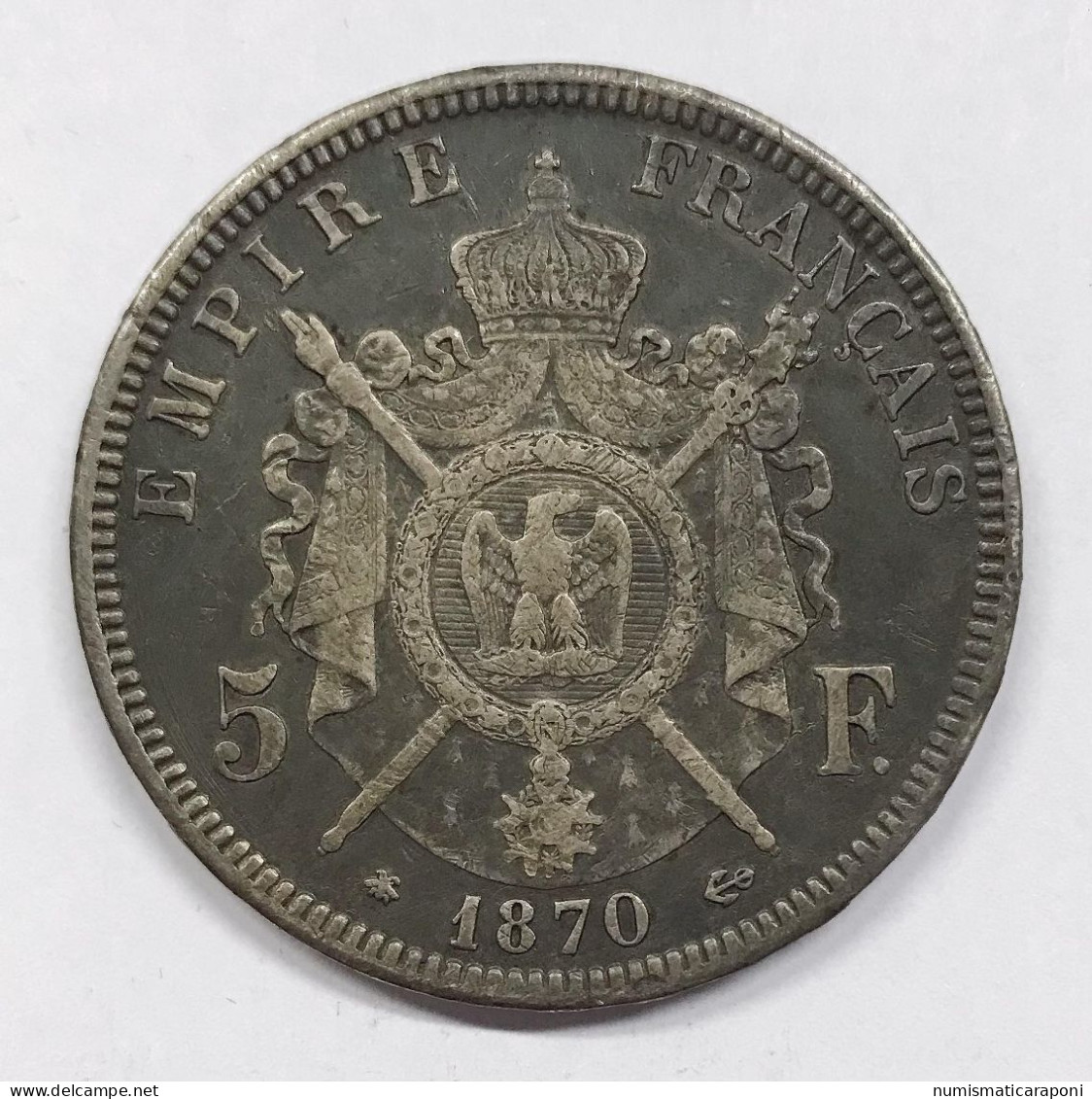 France Francia NAPOLEONE III 5 FRANCHI FRANCS 1870A PARIGI BB KM#799.1 E.1372 - 5 Francs