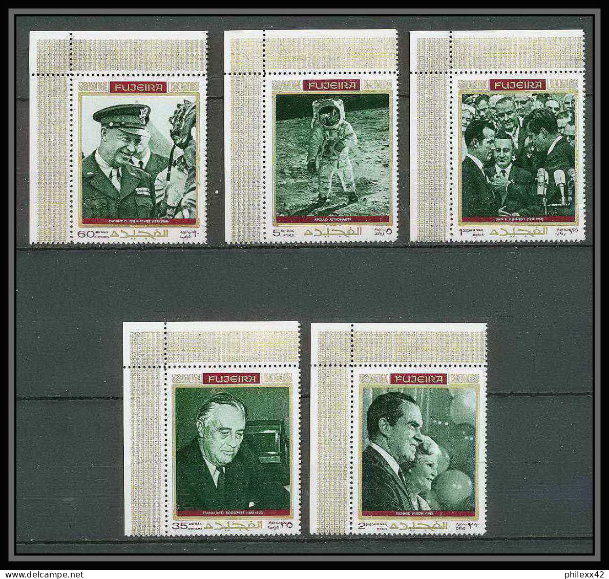 364 Fujeira MNH ** Mi N° 485 / 494 A Personalities From American History Espace (space) Kennedy Armstrong Lincoln Nixon - Indépendance USA