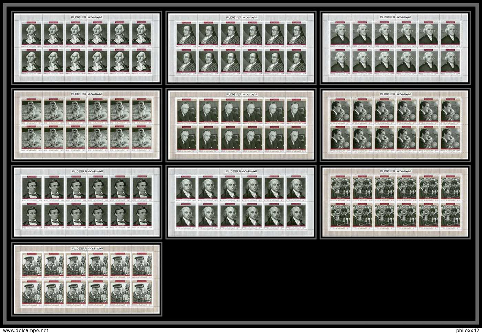 364 Fujeira MNH ** Mi N° 485 / 494 A Personalities From American History Space Kennedy Armstrong Lincoln Feuilles Sheets - Kennedy (John F.)