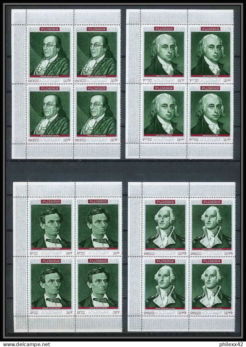 364a Fujeira MNH ** Mi N° 485 / 494 A Personalities From American History Espace Space Kennedy Armstrong Lincoln Bloc 4 - Unabhängigkeit USA