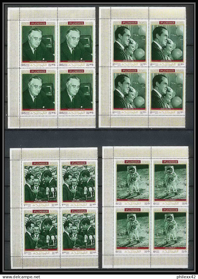 364a Fujeira MNH ** Mi N° 485 / 494 A Personalities From American History Espace Space Kennedy Armstrong Lincoln Bloc 4 - Indépendance USA