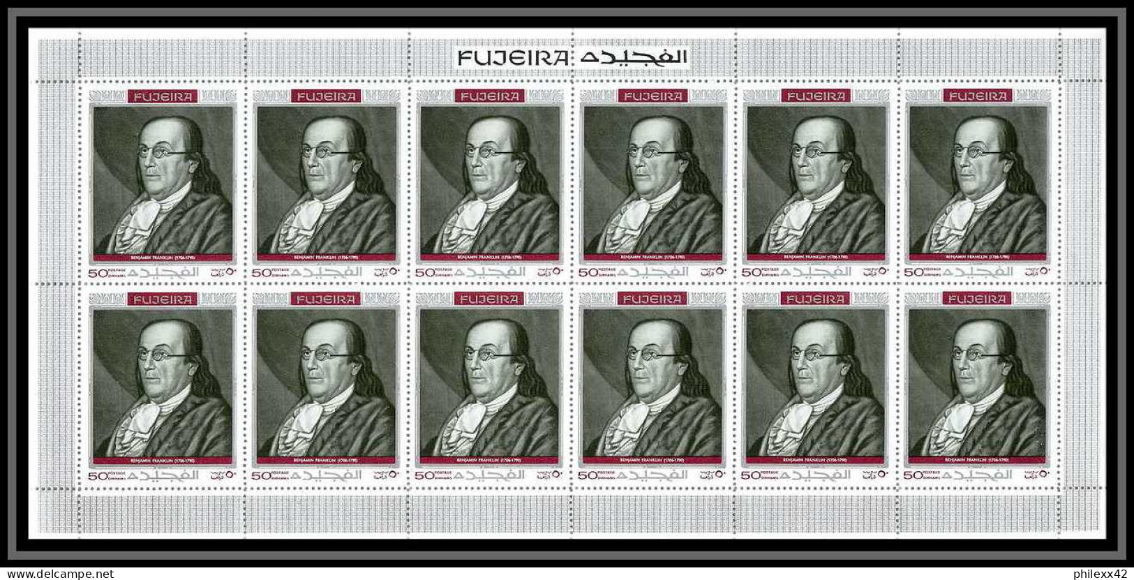 364 Fujeira MNH ** Mi N° 485 / 494 A Personalities From American History Space Kennedy Armstrong Lincoln Feuilles Sheets - Unabhängigkeit USA