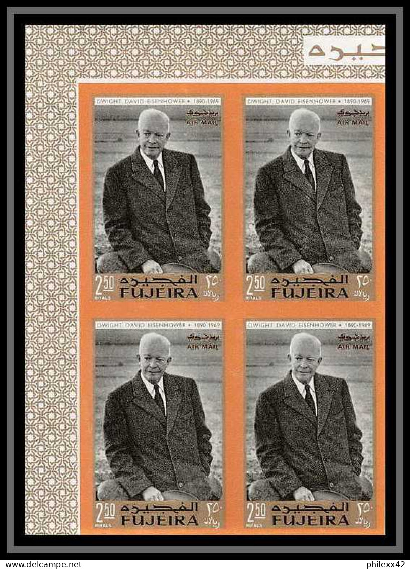 365b - Fujeira MNH ** Mi N° 365 / 373 B Usa Eisenhower American Président Bloc 4 Cote 60 Euros Non Dentelé (Imperf) - Us Independence