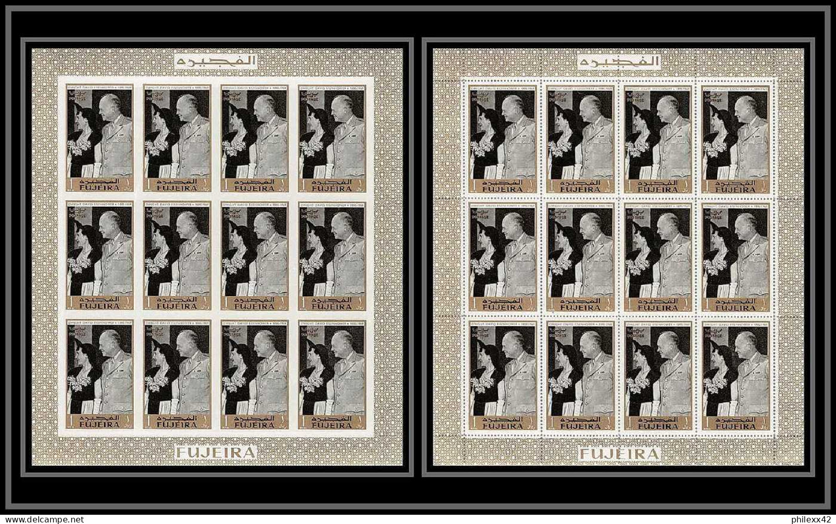 365h - Fujeira MNH ** Mi N° 367 A/B American Usa President Eisenhower Feuilles (sheets) Non Dentelé (Imperf) - Kennedy (John F.)