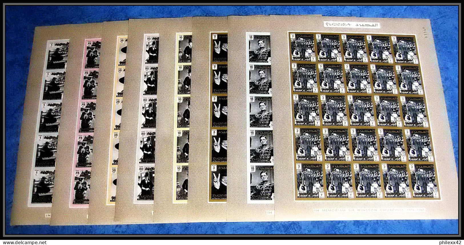 369 - Fujeira MNH ** Mi N° 60 / 67 B Winston Churchill Feuilles (sheets) Non Dentelé (Imperf) COTE 187.5 - Sir Winston Churchill