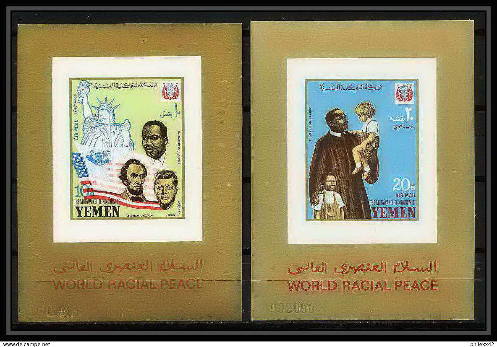 371 - Yemen Kingdom MNH ** Mi N° 585 / 589 B + BLOC 130 / 132 Non Dentelé (Imperf) Ethnic Equality Kennedy Lincoln - Kennedy (John F.)