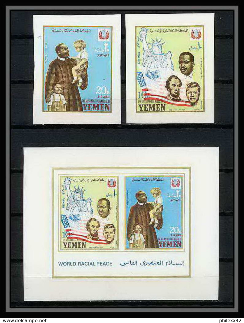 371M - Yemen Kingdom MNH ** Bloc N° 130 B + Non Dentelé (Imperf) Kennedy / Luther King Lincoln - Kennedy (John F.)