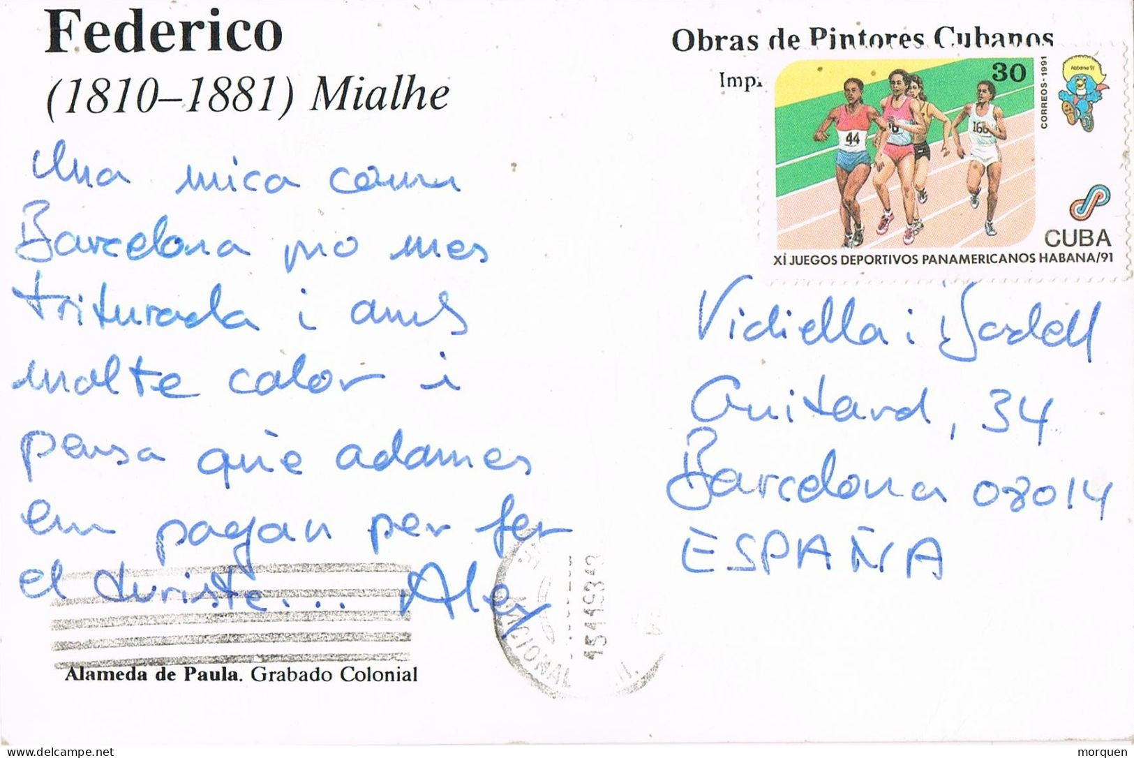 53886. Postal Aerea HABANA (Cuba)  1993. Pintores Cubanos. FEDERICO MIAHLE, Alameda De Paula - Lettres & Documents