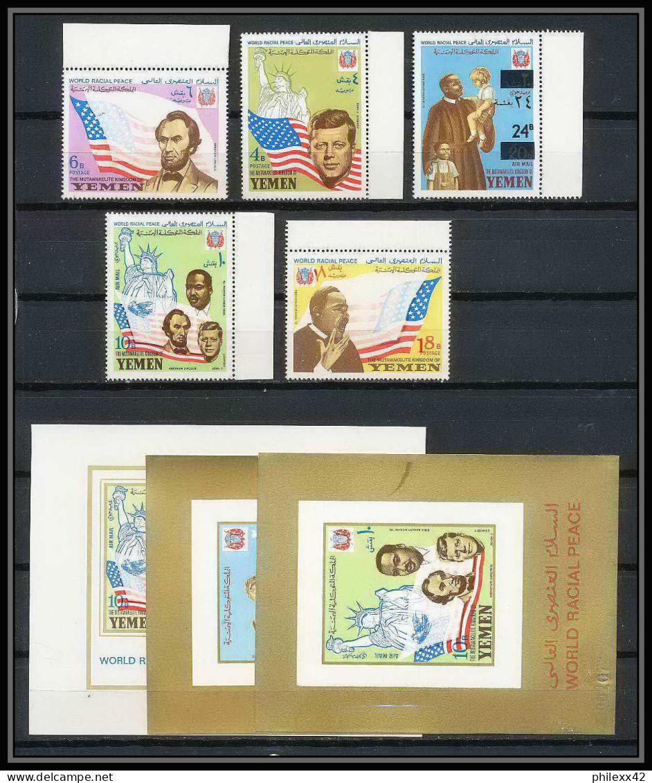 371j - Yemen Kingdom MNH ** Mi N° 585 / 589 A + Bloc N° 130 /132 Kennedy Luther King Lincol Liberty Statue  - Martin Luther King