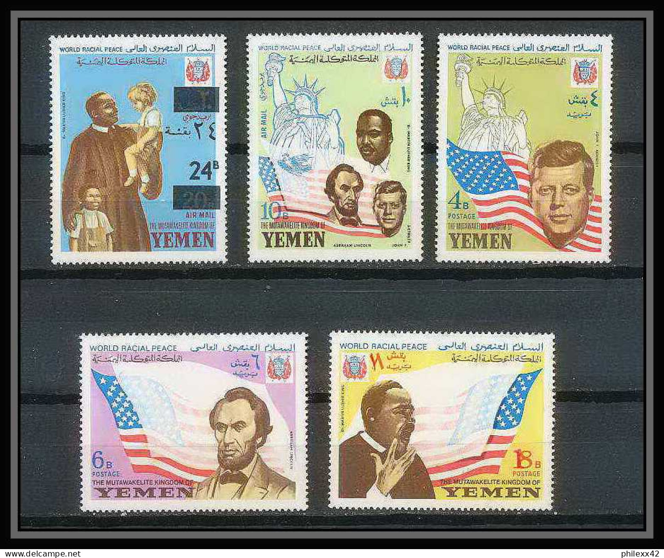 371k - Yemen Kingdom MNH ** Mi N° 585 / 589 A + Bloc N° 130 /132 Kennedy Luther King Lincol Liberty Statue  - Martin Luther King