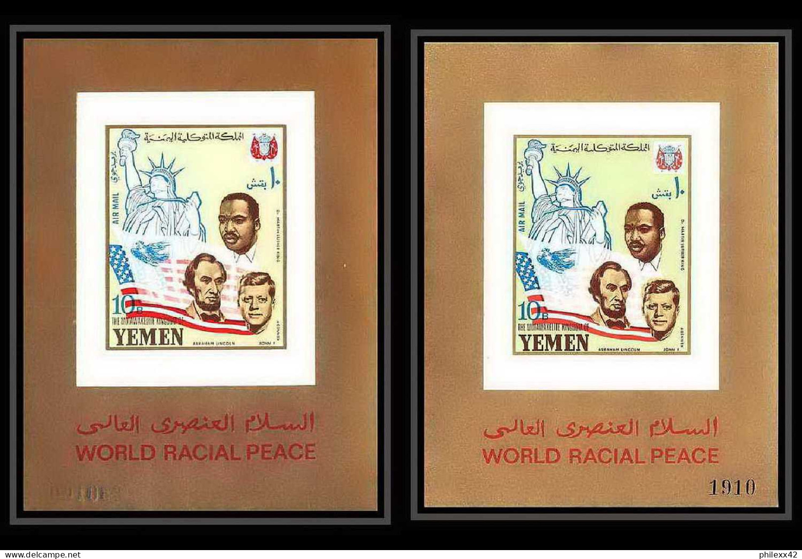 372 - Yemen Kingdom MNH ** Mi Bloc N° 131 B Error : Number On The Left And Aon The Right Kennedy / Luther King Lincoln - Martin Luther King