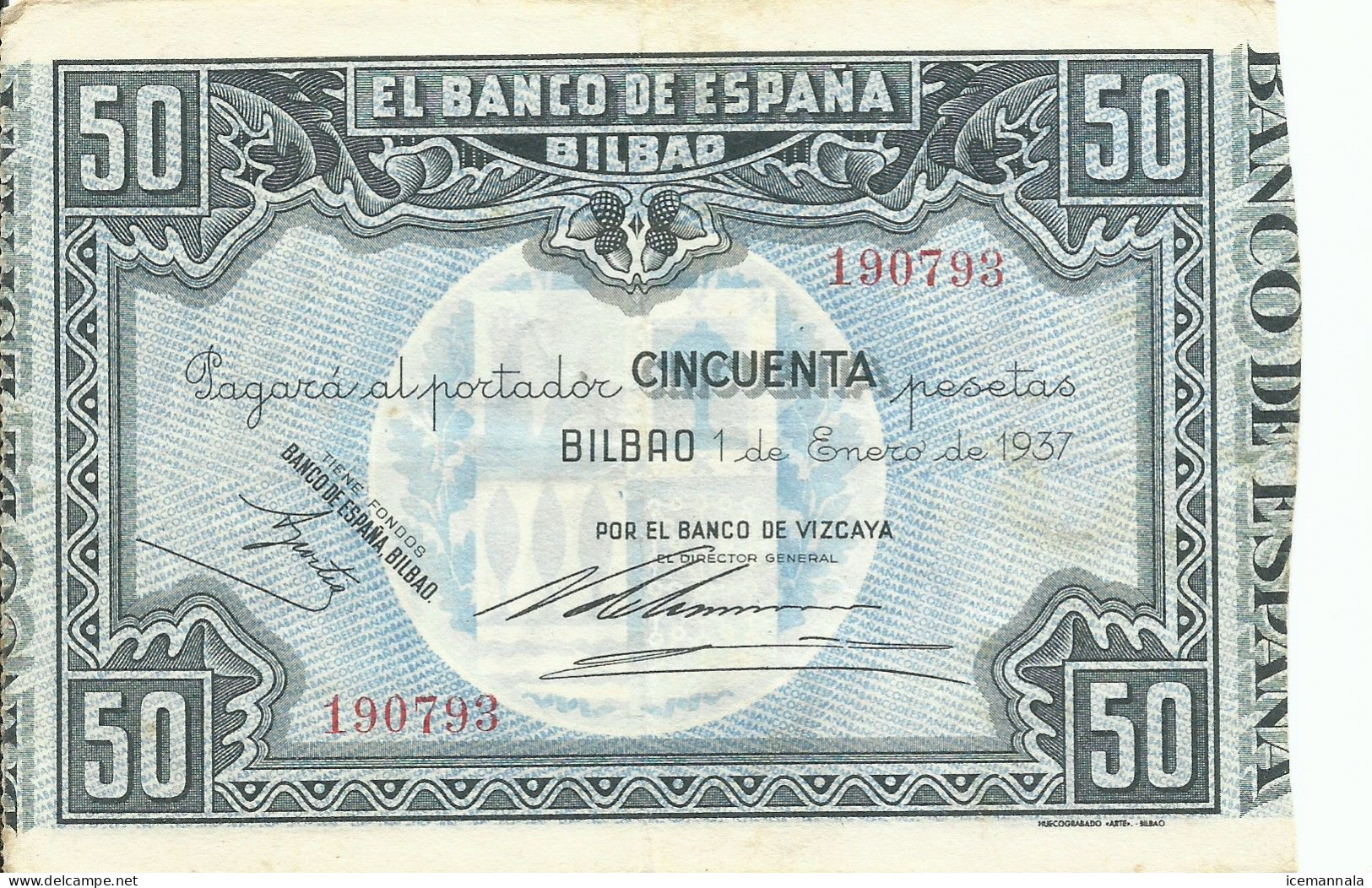 BILBAO,  BILLETE  DE 50 PESETAS,  AÑO  1937 - [ 5] Emisiones Ministerio De Hacienda