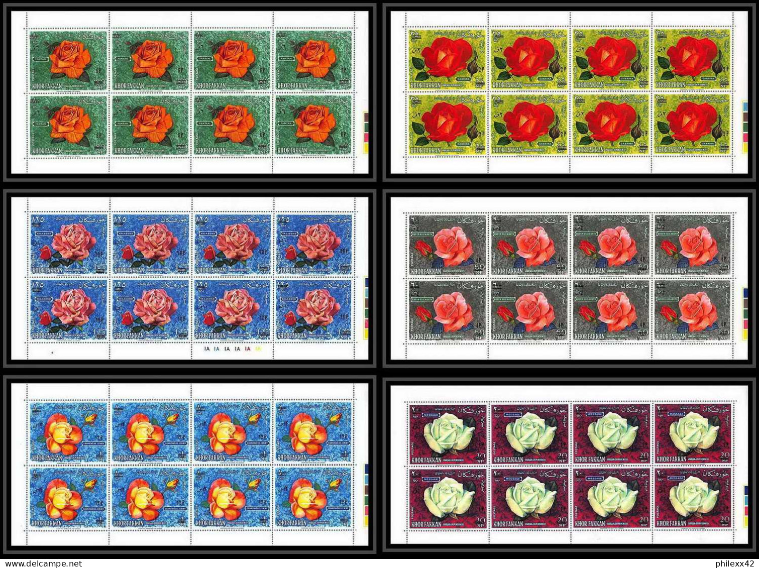 384 - Sharjah Khor Fakkan MNH ** Mi N° 91 / 96 A Overprint Fleurs (fleur Flower Flowers) Roses Rosen Feuilles (sheets) - Khor Fakkan