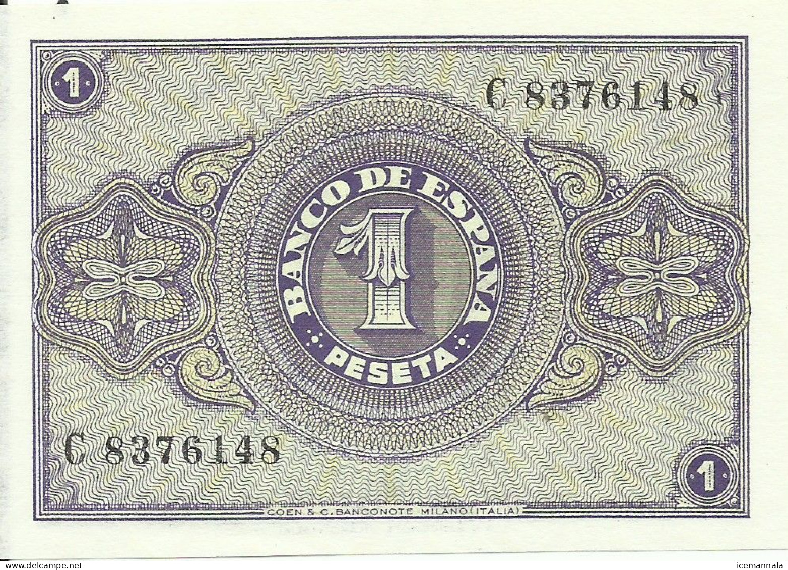 ESPAÑA, BILLETE  DE 1 PESETA, AÑO 1938   SC - 1-2 Peseten