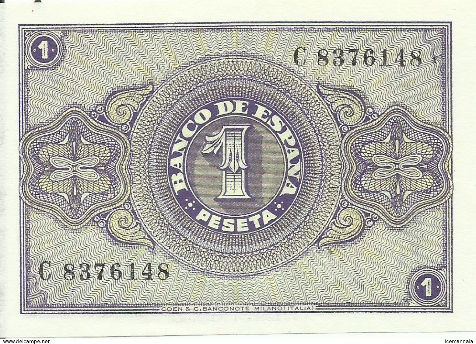 ESPAÑA, BILLETE  DE 1 PESETA, AÑO 1938   SC - 1-2 Pesetas