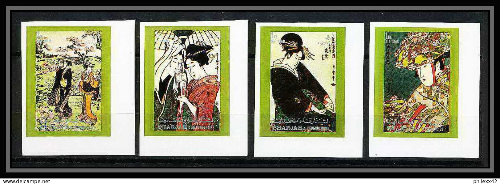 425c Sharjah MNH ** Mi N° 602 / 609 B Tableaux Japanese Paintings Osaka 70 Exposition Universelle Non Dentelé Imperf - 1970 – Osaka (Japan)
