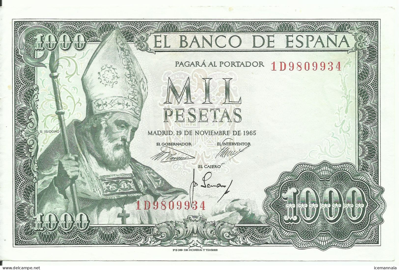 ESPAÑA, BILLETE  DE  1000 PESETAS, AÑO 1965   MBC - 1000 Pesetas