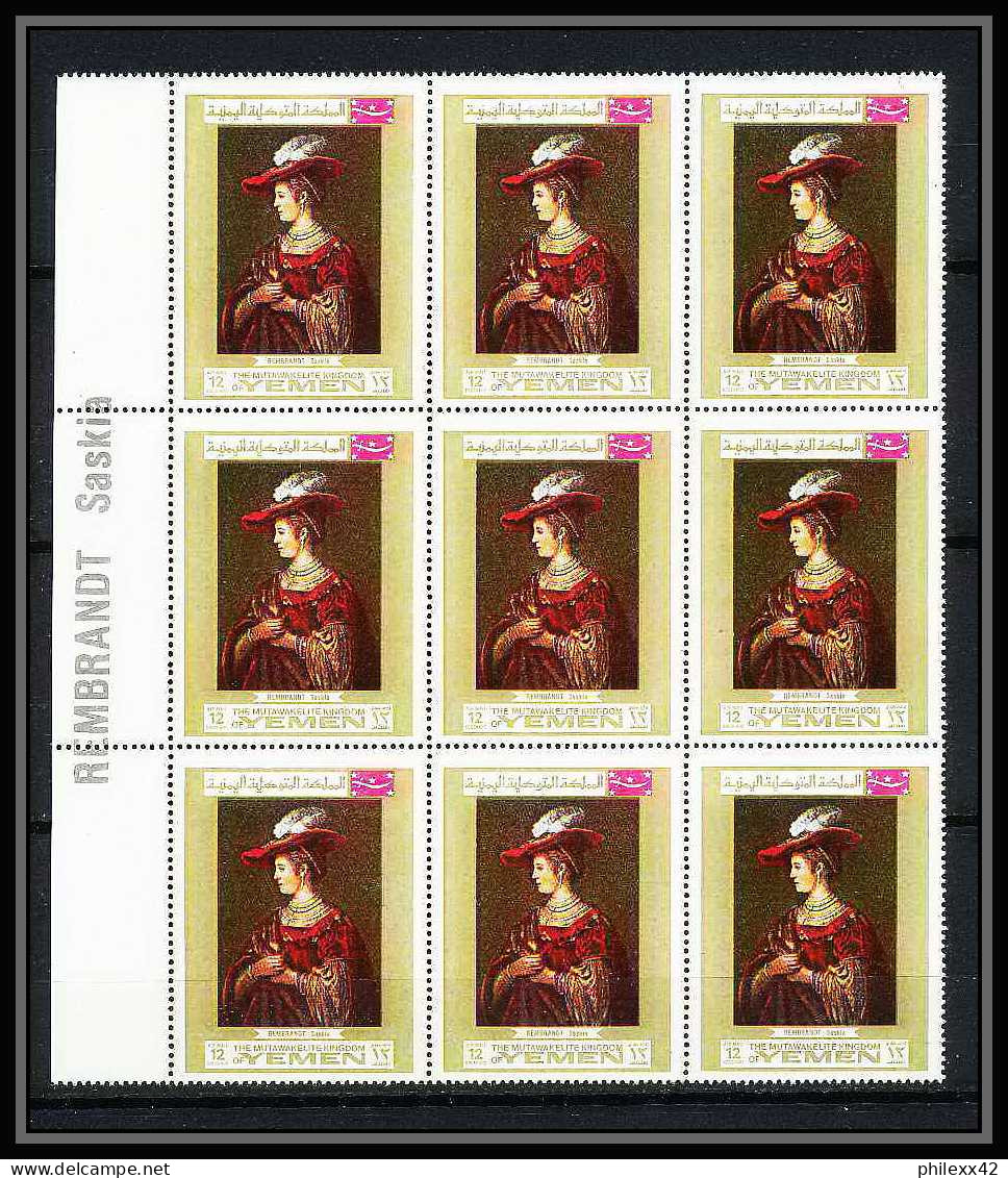 460e Yemen kingdom MNH ** N° 710/715 A Tableau (tableaux painting) Rembrandt (Nederland) bloc 9 avec inscription